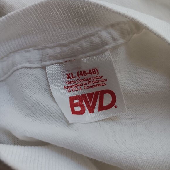 Vintage White BVD XL Mens T-Shirt Single Stitch Combed Cotton Distressed V-Neck - Picture 2 of 6